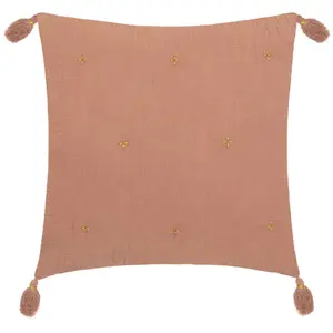 Comparateur de prix : ATMOSPHERA Coussin en gaze de coton brodé Vieux rose 40x40 cm