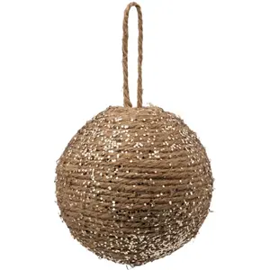 ATMOSPHERA Boule de Noël Corde "Paillette" 8cm Marron pas cher