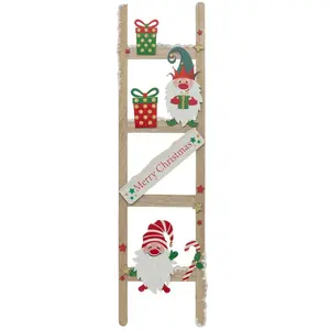 Pancarte Échelle Merry Christmas en bois avec Lutins et Cadeaux H 65 c... pas cher