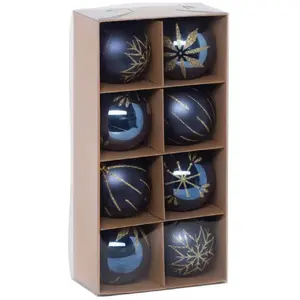 Comparateur de prix : Feeric lights & Christmas Créateur d'intérieur - Lot de 8 Boules de Noël Maison des Couleurs 8cm Bleu & Or