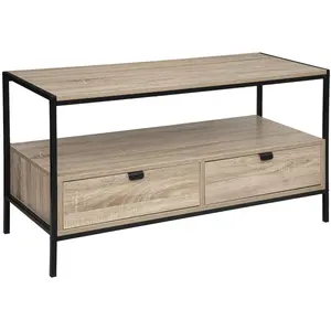 FIVE Meuble TV avec 2 tiroirs Effet chêne naturel et Métal noir L 100 cm pas cher