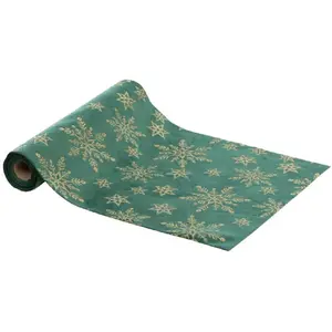 Comparateur de prix : FEERIC LIGHTS & CHRISTMAS Chemin de table Tissu en Velours Vert avec Flocons pailletés dorés 28 x 300 cm
