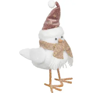 Créateur d'intérieur - Statuette Déco Oiseau Bonnet & Echarpe 25cm Blanc pas cher