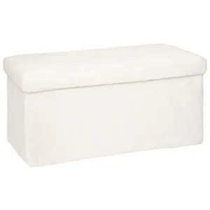 Comparateur de prix : ATMOSPHERA Pouf et Coffre de rangement en bois et Fourrure Blanche 76 x 38 cm