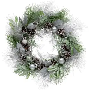 FEERIC LIGHTS & CHRISTMAS Couronne de Noël déco Vert Argent effet Givré D 46 cmVendu paramazon