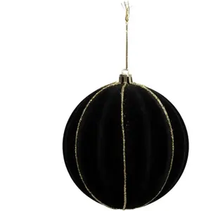 Déco Sapin Boule de Noël D 10 cm Velours Noir et Doré pas cher
