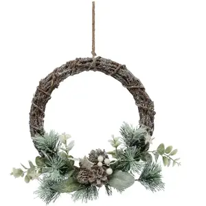 FÉÉRIC LIGHTS AND CHRISTMAS Couronne de Noël enneigée avec pommes de pin, étoiles et baies blanches D 25 cm