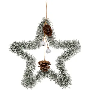 FEERIC LIGHTS & CHRISTMAS Suspension de Noël forme Etoile Vert givré et Pommes de pin H 27 cm