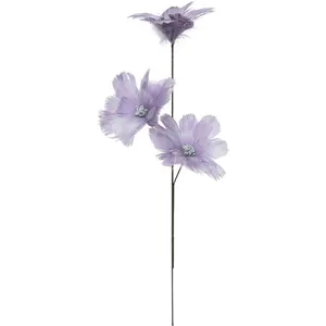 FEERIC LIGHTS & CHRISTMAS Branche déco spéciale fêtes Fleurs en Plumes mauves et argentées H 65 cm pas cher
