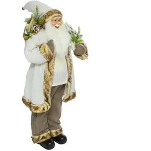 Feeric Light & Christmas Grand Père Noël en fourrure sherpa blanche et beige H 120 cm