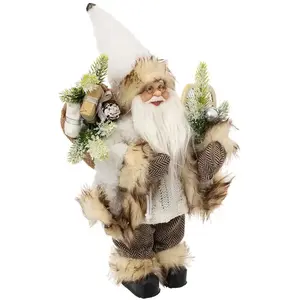 Feeric Light & Christmas Père Noël en fourrure sherpa blanche et beige H 30 cm pas cher