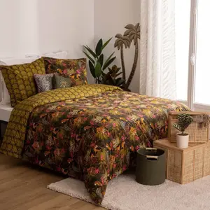 ATMOSPHERA 3S. x Home Parure de lit imprimée Tropical boudoir 240x220cm vert kaki pas cher