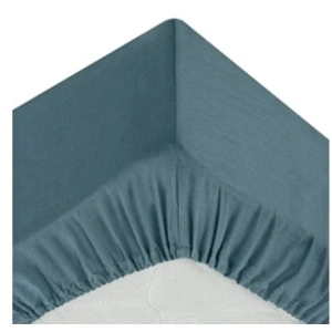 Atmosphera - Drap housse en coton bonnet 30 cm bleu orage 90x190 cm pas cher