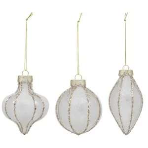 Déco de sapin Lot de 3 Boules de noël striées et pailletées D 8 cm Bla...