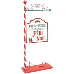 Pancarte Bienvenue chez le Père Noël en métal Rouge et Vert H 100 cm pas cher