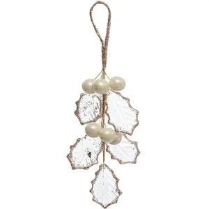 FEERIC LIGHTS & CHRISTMAS Suspension de Noël Branche de Houx Or Rose et Transparent avec Perles H 20 cm pas cher