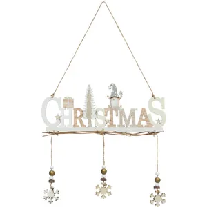 Suspension de Noël en Bois avec déco Christmas Gnome et Floçons h 29.5... pas cher