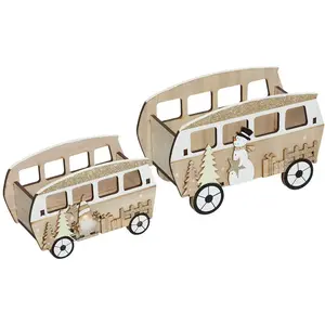 Comparateur de prix : FEERIC LIGHTS & CHRISTMAS Déco de Noël Lot de 2 Cagettes forme Bus en Bois doré et blanc
