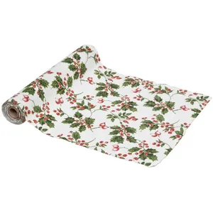 Comparateur de prix : FEERIC LIGHTS & CHRISTMAS Chemin de table Tissu Beige et Houx vert et rouge 28 x 300 cm