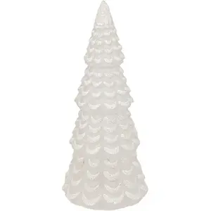 Déco de Noël Sapin lumineux en Verre Blanc pailleté LED H 22.5 cm pas cher