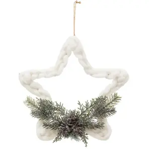 Comparateur de prix : FEERIC LIGHTS & CHRISTMAS Suspension de Noël Etoile en Laine tressée Branches et Pommes de Pin H 30 cm