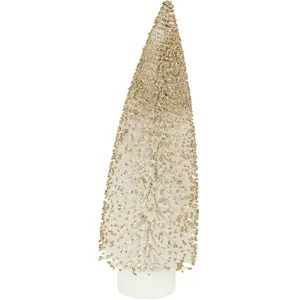 Comparateur de prix : Déco de Noël Sapin lumineux Blanc pailleté Doré 10 LED H 30 cm