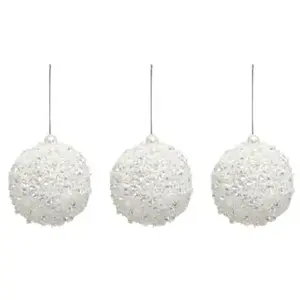 Feeric Light & Christmas Déco de sapin Lot de 3 Boules de noël mélange de perles et sequins D 8 cm Blanc pas cher