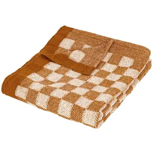 Comparateur de prix : ATMOSPHERA Plaid tricot motif Damier tufté Jaune ocre 130 x 180 cm