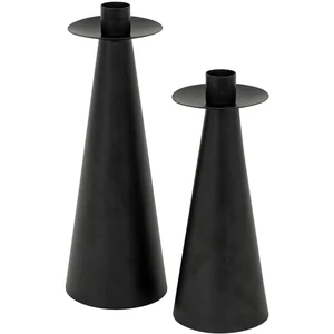 ATMOSPHERA Lot de 2 Bougeoirs Chandeliers en métal noir mat H 20 et H 24 cm pas cher