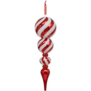 FEERIC LIGHTS & CHRISTMAS Suspension de Noël 3 Boules liées Rouge brillant et Blanc pailleté H 35 cm pas cher