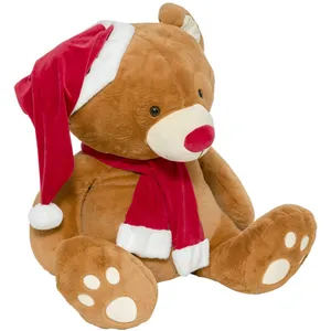 Feeric Light & Christmas Déco Noël Peluche Ours géant avec bonnet et écharpe rouge H 100 cm pas cher