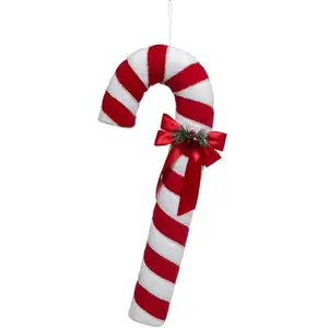 FEERIC LIGHTS & CHRISTMAS Déco de Noël Sucre d'orge blanc et rouge avec noeud satin H 79 cm pas cher
