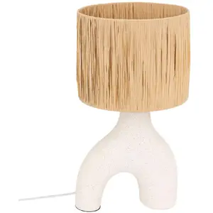 Comparateur de prix : ATMOSPHERA Lampe à poser en Céramique Blanc moucheté et abat-jour Beige H 47cm