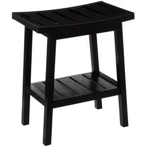 FIVE Tabouret avec petit rangement d'appoint en bambou - Noir- L 40 x H 46 cm