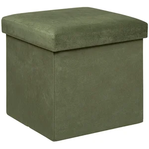 ATMOSPHERA Pouf pliant et Coffre de rangement en tissu Vert Kaki 38 x 38 cm