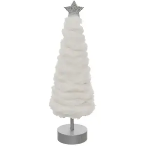 Comparateur de prix : FEERIC LIGHTS & CHRISTMAS Déco de Noël Sapin lumineux 20 LED en fourrure blanche H 38 cm