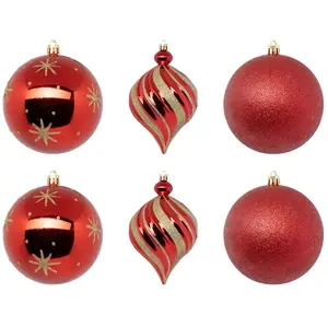 FÉÉRIC LIGHTS AND CHRISTMAS Déco de sapin Lot de 6 Boules de Noël D 10 cm - Rouge et Or pas cher