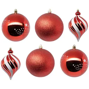 Déco de sapin Lot de 6 Boules de Noël D 10 cm - Rouge et Blanc