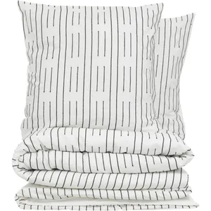 Atmosphera - Parure de lit kain coton blanc noir 240x220cm pas cher