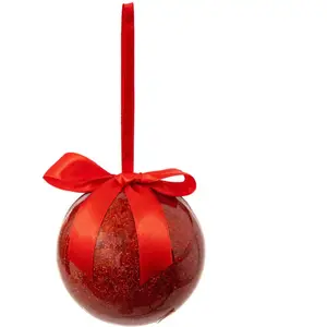 Déco Sapin Boule de Noël Rouge pailleté D 9 cm pas cher