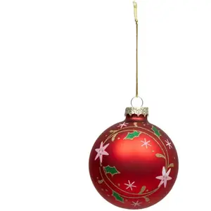 Déco Sapin Boule de Noël en Verre D 8 cm rouge décor couronne de houx ...