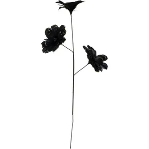 FEERIC LIGHTS & CHRISTMAS Branche déco spéciale fêtes Fleurs en Plumes noires et dorées H 65 cm pas cher