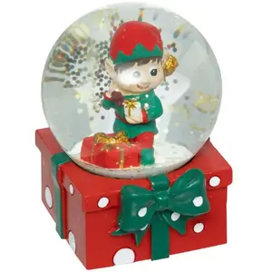 Boule à neige lutin décor paquet cadeau 65mm Feeric Light & Christmas pas cher