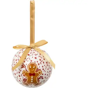 Déco Sapin Boule de Noël D 7.5 cm Blanc et Pain d'épice pas cher