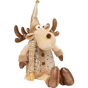 Déco de Noël Personnage assis Beige et Doré pailleté H 52 cm pas cher