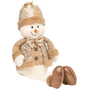 Déco de Noël Personnage assis Beige et Doré pailleté H 52 cm pas cher