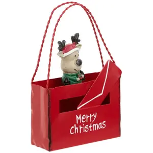 Déco Noël Petite Boîte aux lettres forme sac en métal imprimé H 14 cm pas cher