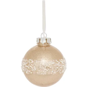 Déco Sapin Boule de Noël D 8 cm Doré pailleté et Perles pas cher