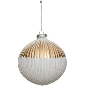 Comparateur de prix : Déco Sapin Boule de Noël en Verre strié D 10 cm Doré et Blanc pailleté