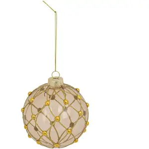 Déco Sapin Boule de Noël en Verre D 10 cm Bronze déco Perles dorées